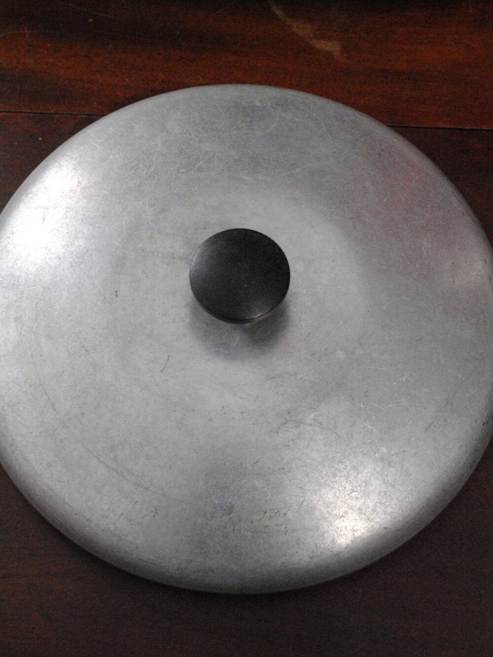 Vintage 8 1/2" Aluminum Pot Lid with Black Handle Replacement Mid-century